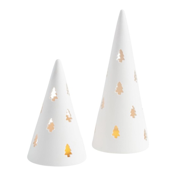 White Ceramic Conical Tree Hurricane Candle Holder - Picture 3 of 9